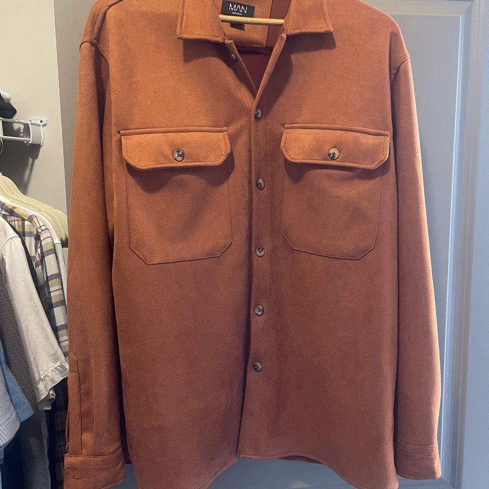 Boohoo Mens Rust Button-Up Shirt Jacket